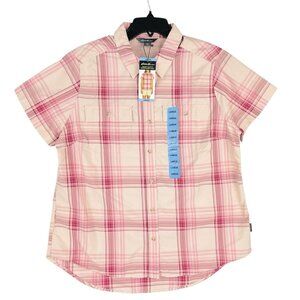 Eddie‎ Bauer Women’s Short Sleeve Adventure Pink Shirt Size L Buttons NWT $54.99